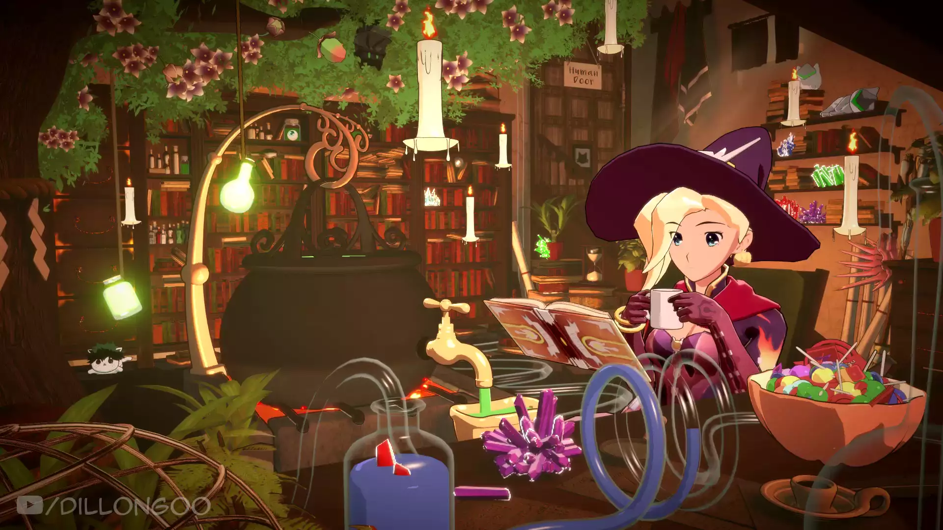 mercy, arts, anime, room, angel, book, witch, magic, anime girls Live Wallpaper