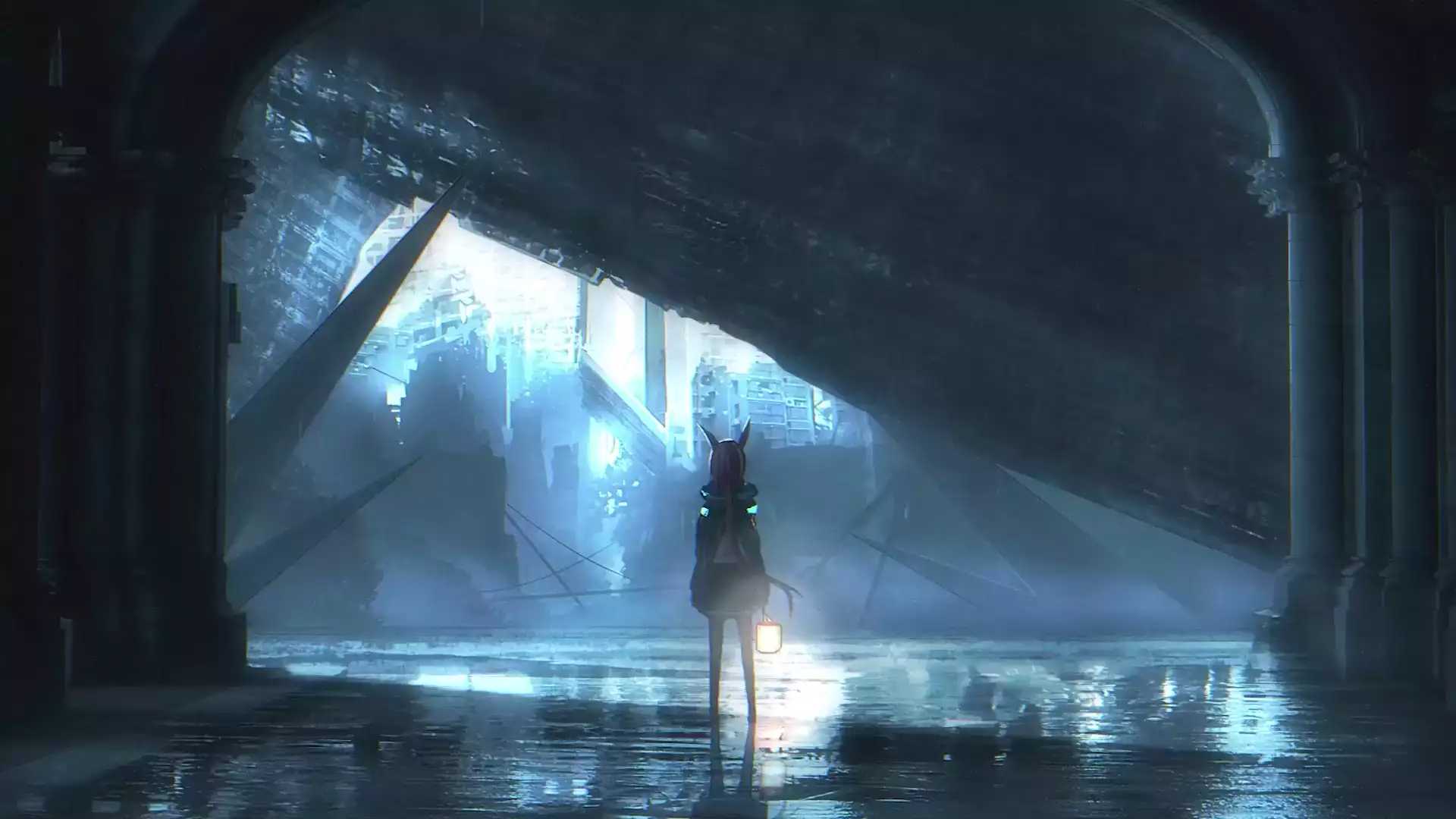 rain, ruins, arts, cities, arknights, games, ears, amiya, anime, amiya, anime girls Live Wallpaper