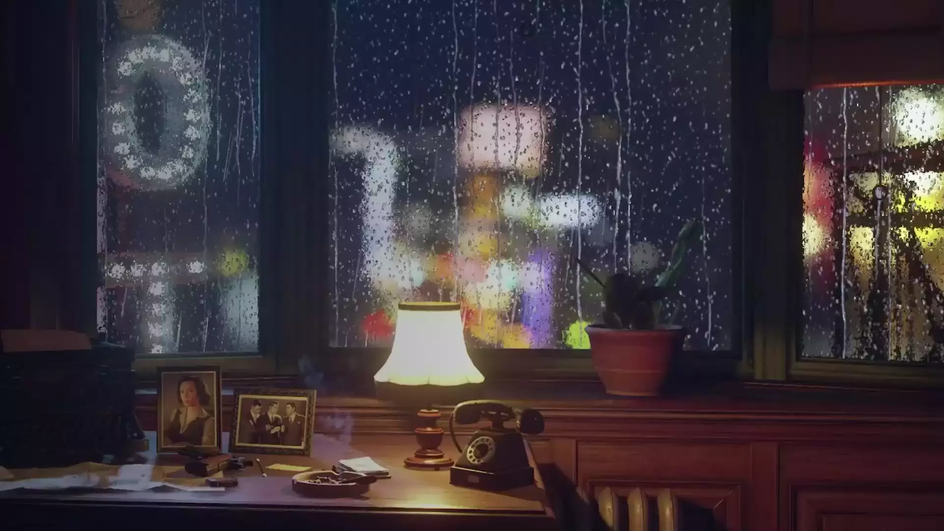 room, arts, mafia, rain, night Live Wallpaper