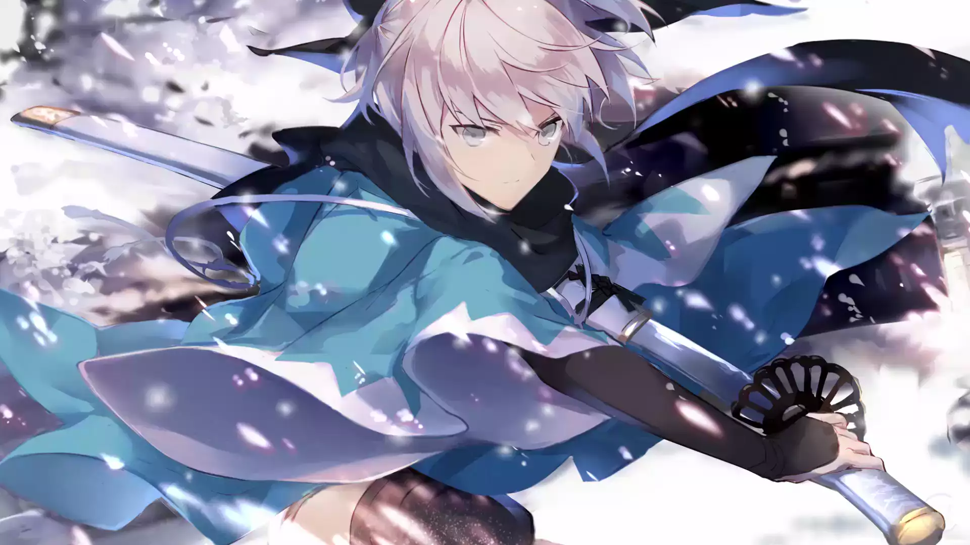 fate, snow, winter, katana, arts, anime, fate-grand order, games, stockings, souji okita, anime girls Live Wallpaper