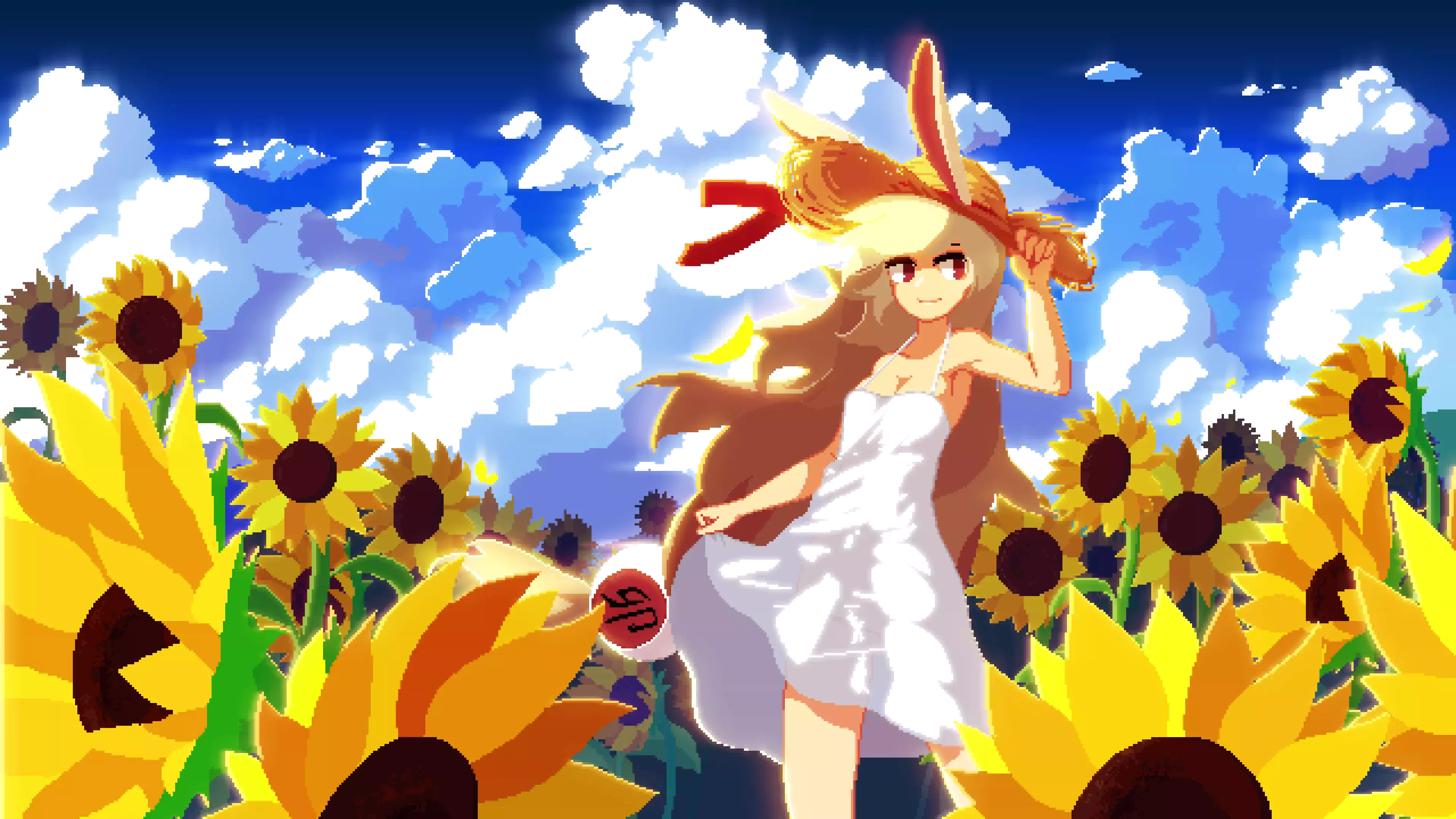 pixel art, anime, anime girls, ears, arts, sunflower Live Wallpaper
