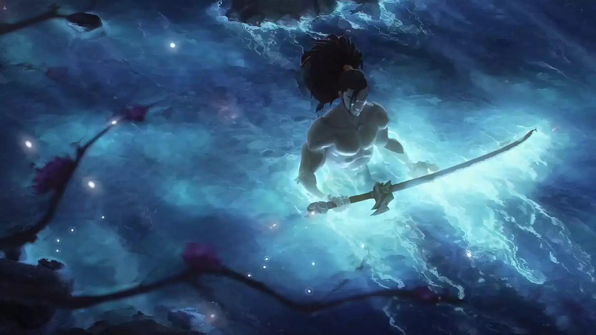 arts, anime, league of legends, games, river, katana, night, yasuo, lol, sword Live Wallpaper