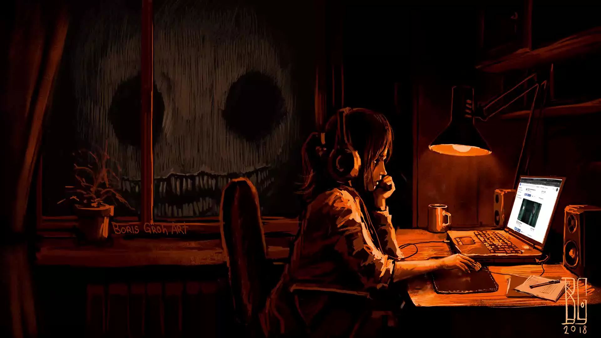 night, the monster in the window, boris groh, arts, monsters, mysticism - horror Live Wallpaper