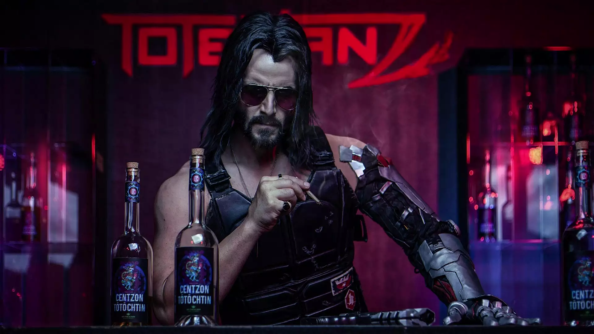 bar, games, cyberpunk, alcohol, glasses, keanu reeves, weapon, arts, johnny silverhand Live Wallpaper