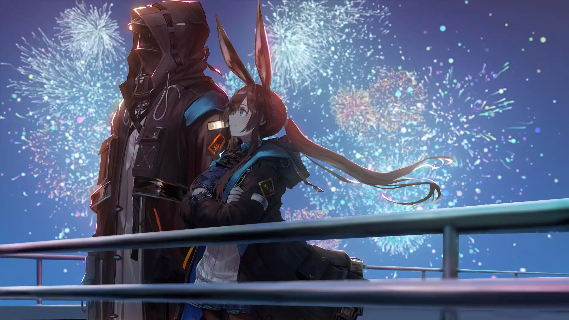 roof, amiya, doctor, amiya, anime girls, arknights, anime, arts, firework, games, ears Live Wallpaper