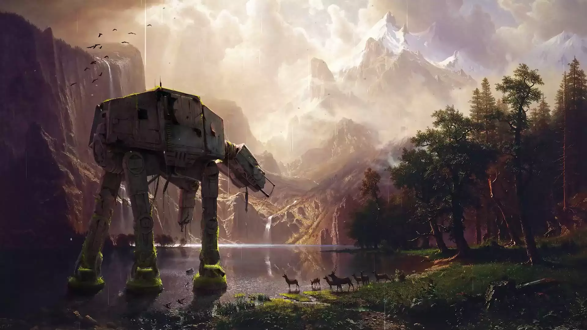 landscapes - nature, at-at, rain, movies, arts, mountains, star wars, animals, deer, star wars, river Live Wallpaper