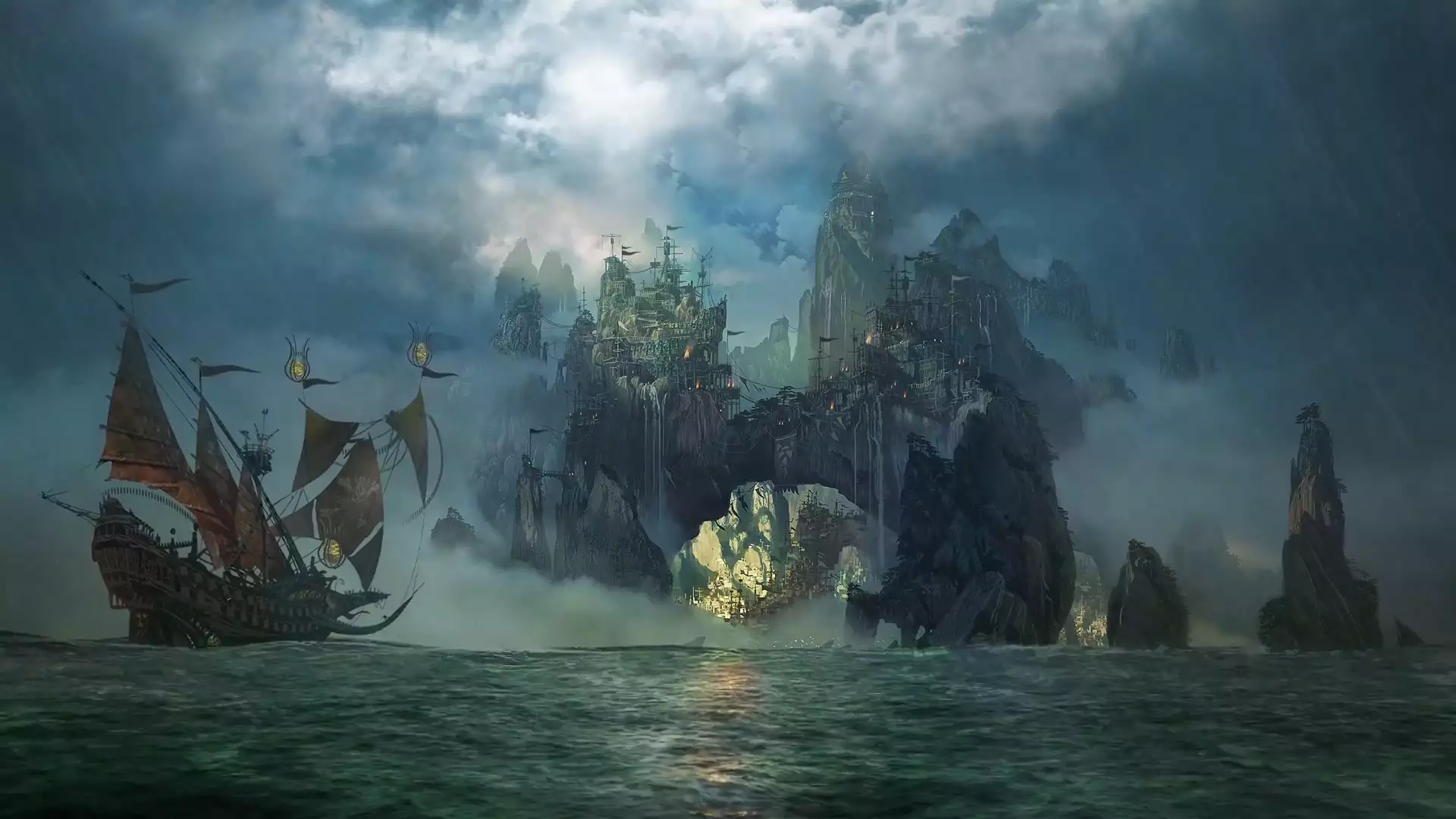 ship, sea, island, pirates, arts Live Wallpaper