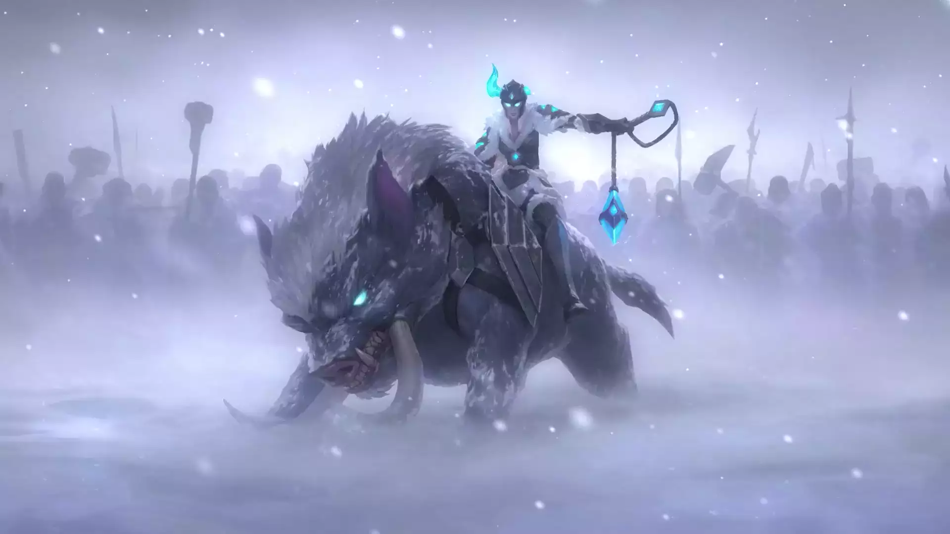 legends of runeterra, arts, league of legends, anime girls, snow, anime, winter, sejuani, hog, games, lol Live Wallpaper