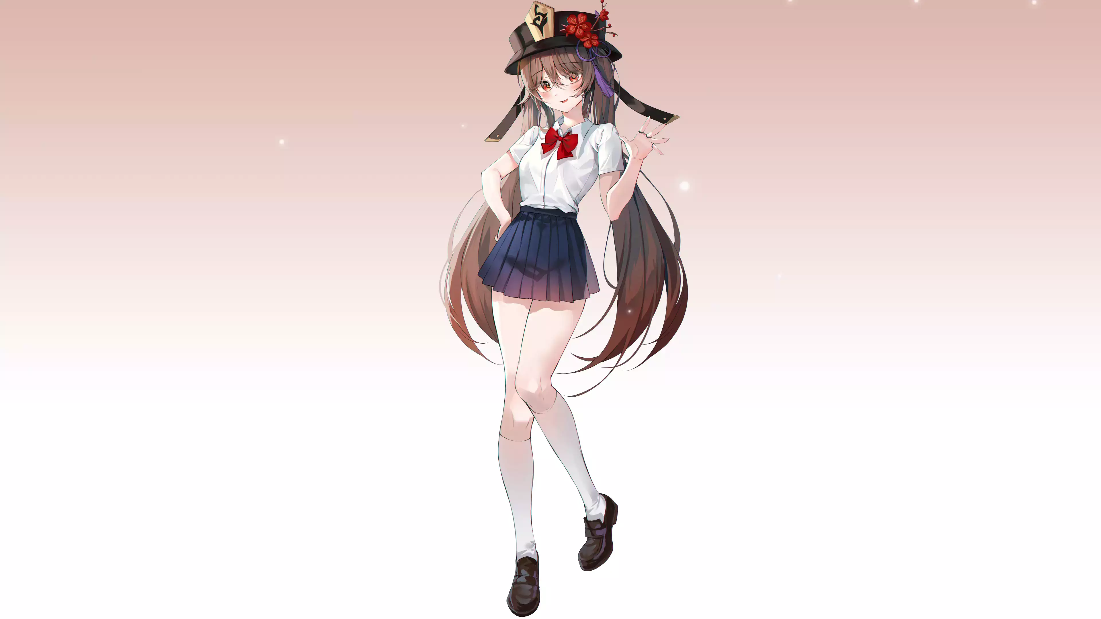 genshin impact, hu tao, nice girl, anime, anime girls, school uniform, beautiful girl, skirt, arts, games Live Wallpaper