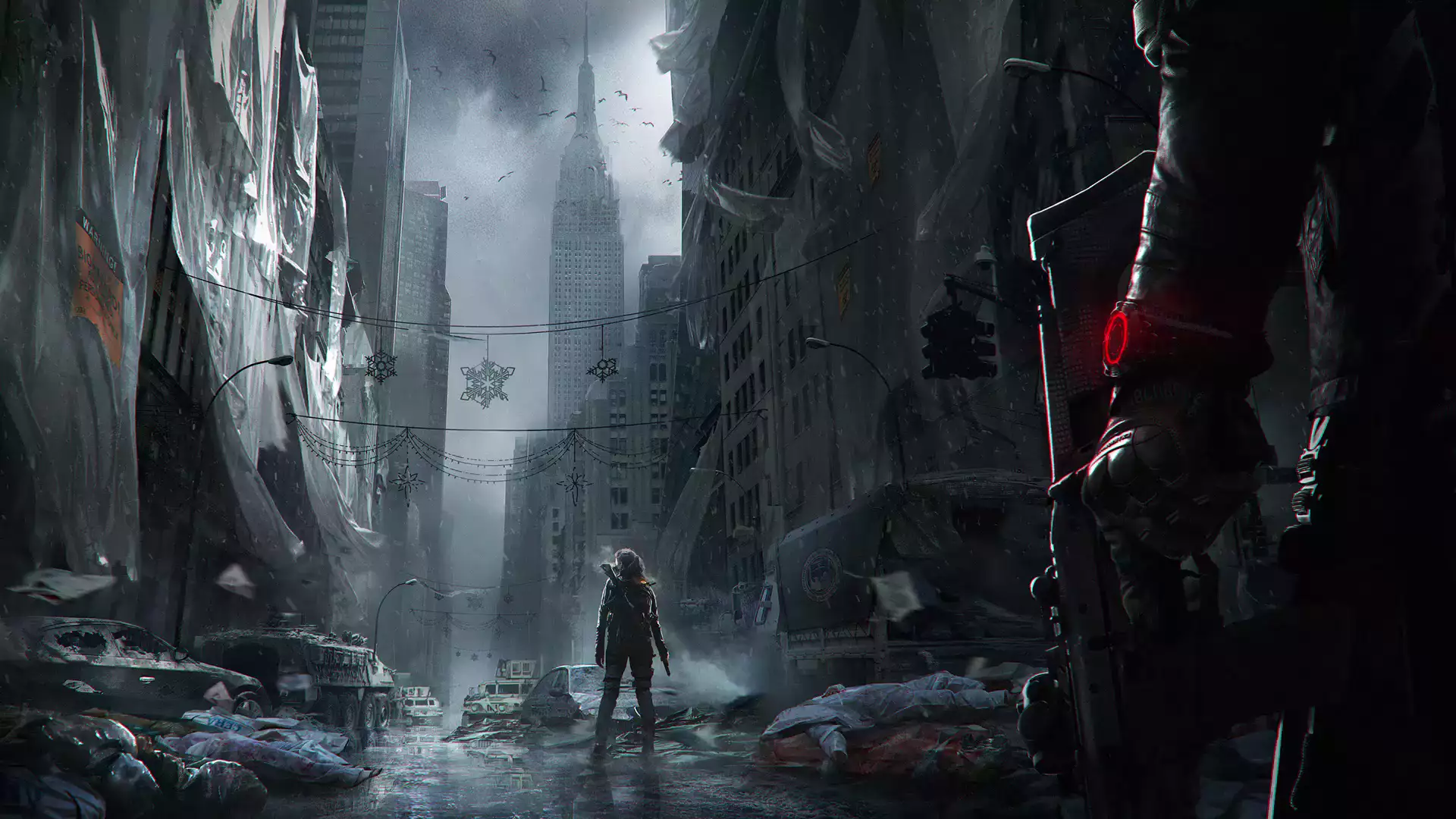 weapon, apocalypse - post-apocalypse, snow, winter, the ruined city, corpse, ruins, girls, division, games, cities, arts Live Wallpaper