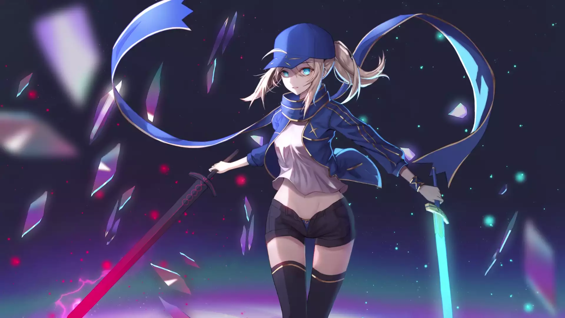 anime girls, arts, anime, fate, fate-grand order, mysterious heroine x, games, sword, stockings, cap Live Wallpaper