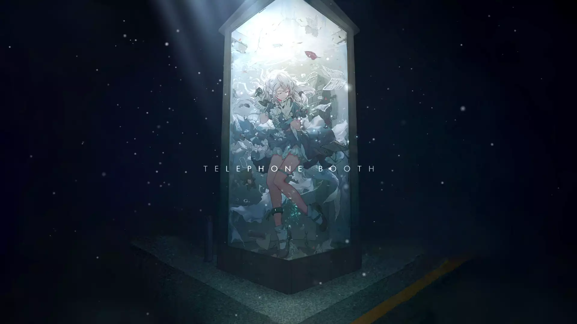 water, sinking, anime, telephone booth, anime girls, arts Live Wallpaper