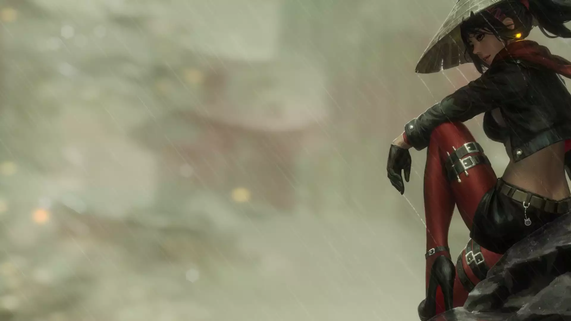 anime girls, anime, guweiz, arts, red scarf, rain Live Wallpaper