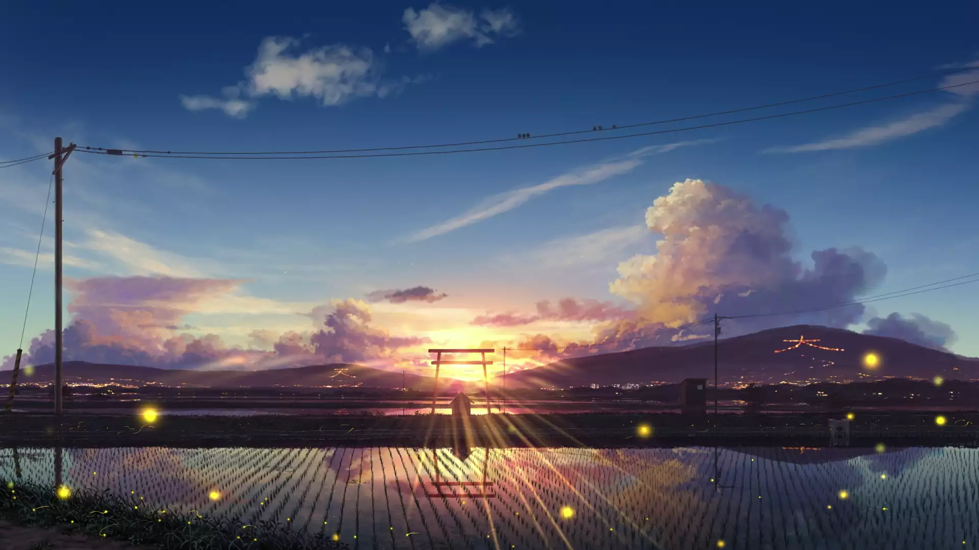 sunset, mountains, landscapes - nature, sky, arts, japan, river, torii Live Wallpaper