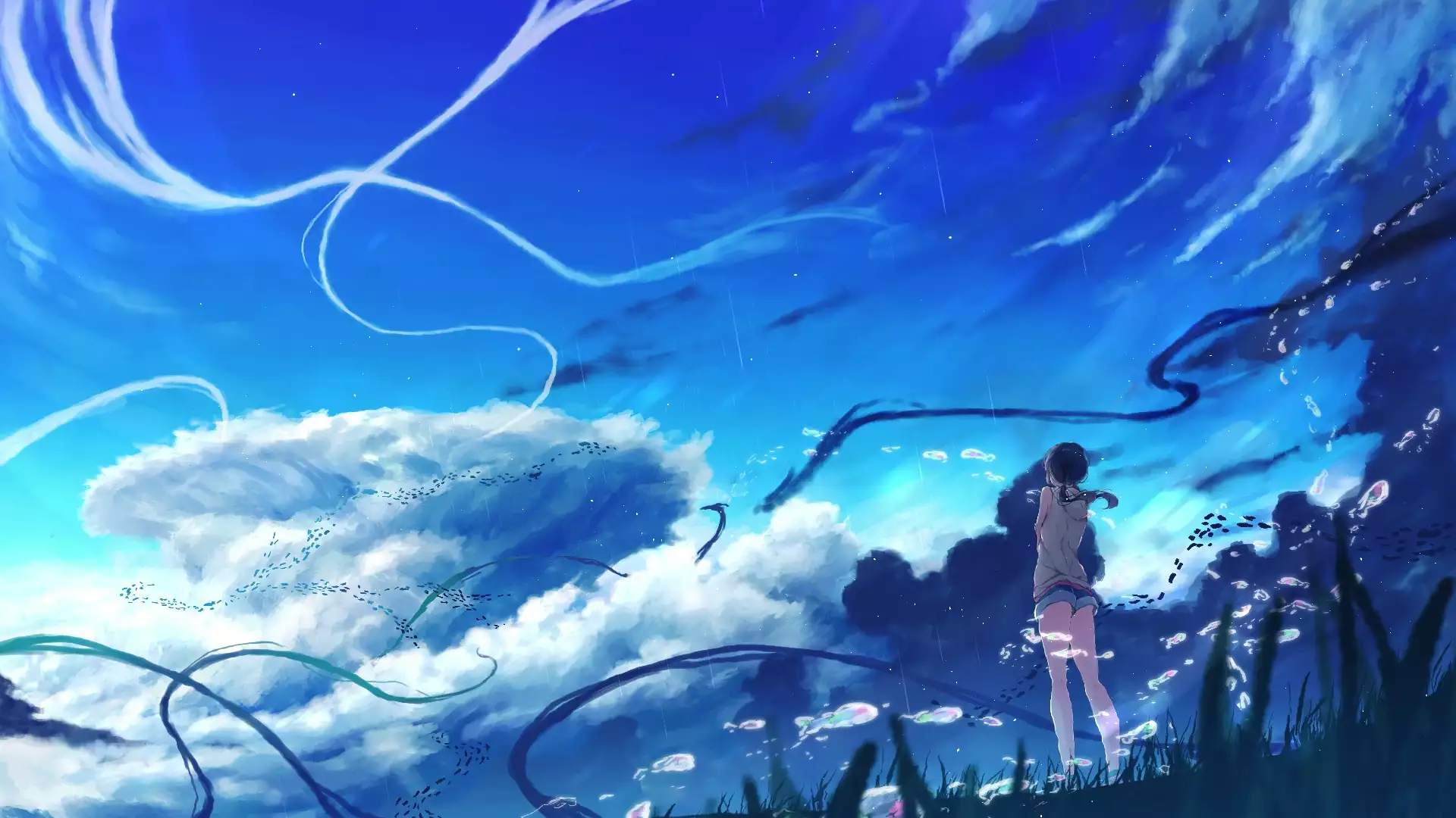 anime girls, weathering with you, sky, hina amano, rain, the weather child, anime, arts Live Wallpaper