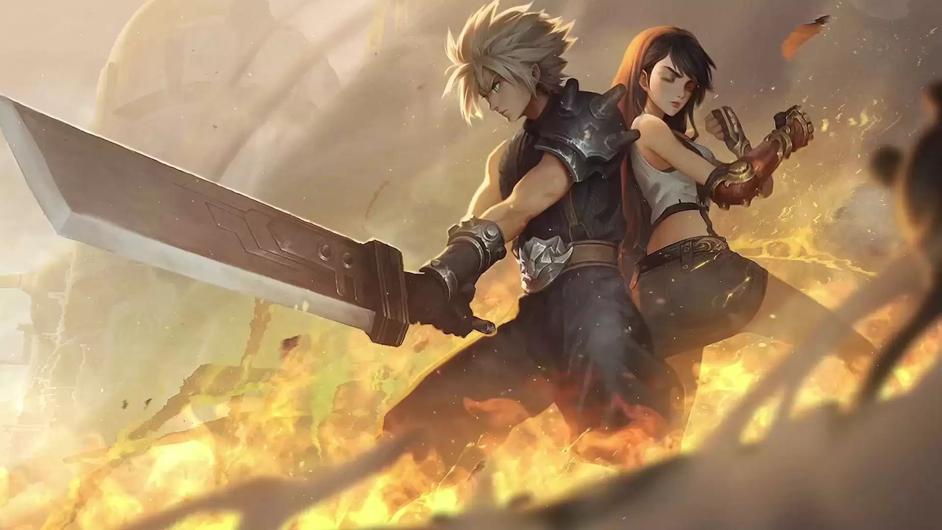 games, final fantasy vii remake, fire, cloud strife, anime girls, skirt, arts, tifa lockhart, cloud strife, the last fantasy, tifa lockhart, final fantasy, Live Wallpaper