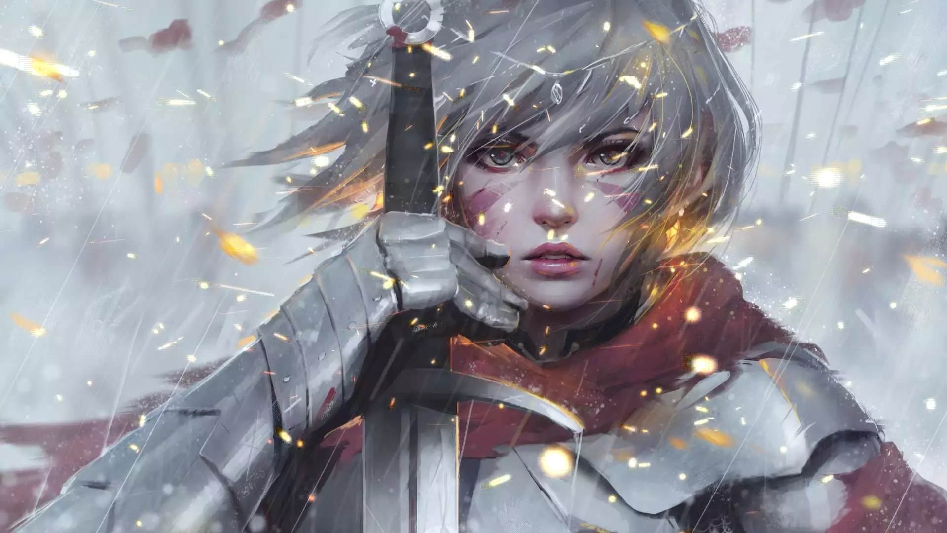 anime girls, arts, guweiz, sword, knight, beautiful girl, anime, armor Live Wallpaper