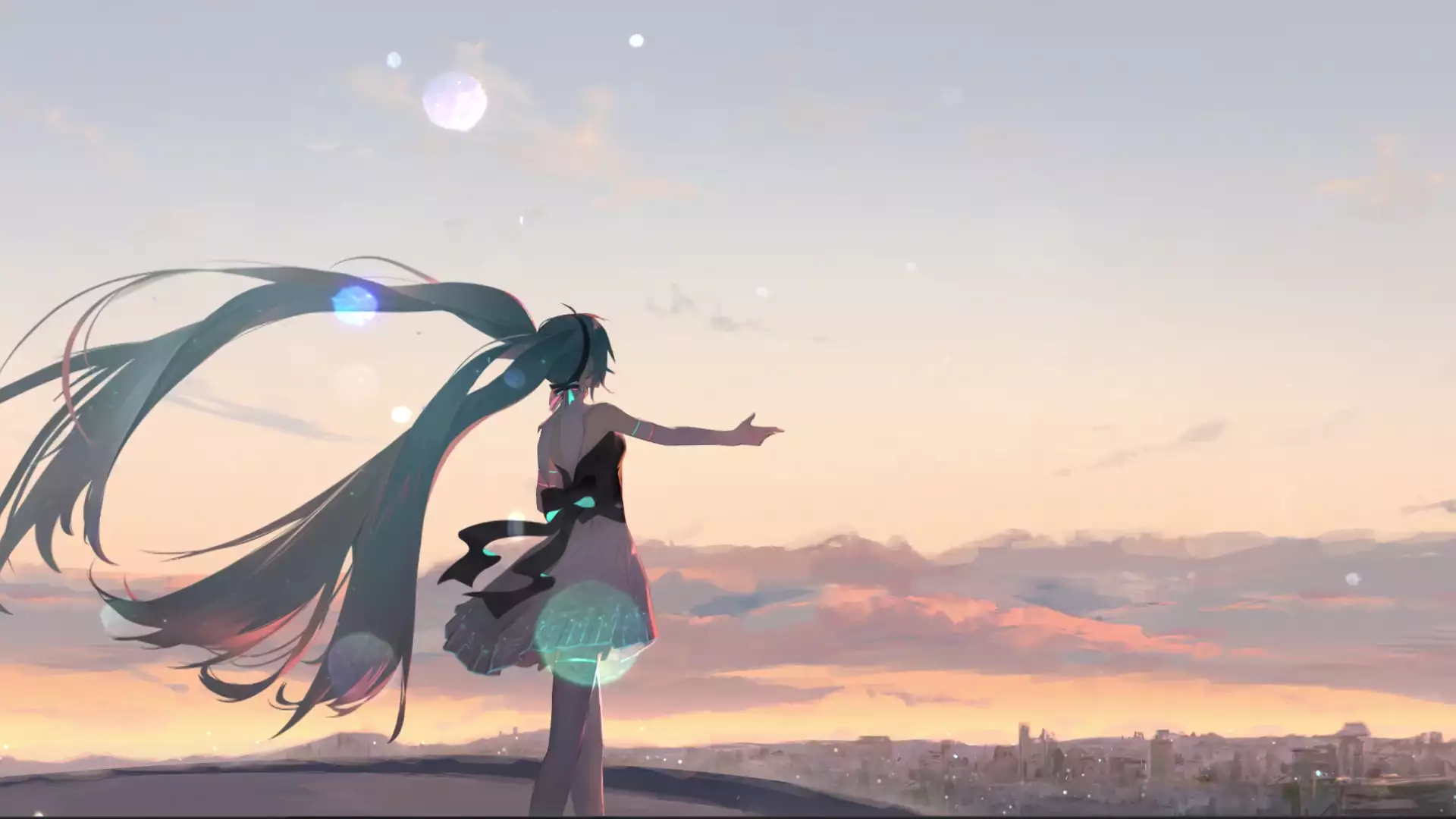 sunset, miku hatsune, anime, anime girls, arts, dress, virtual singer Live Wallpaper