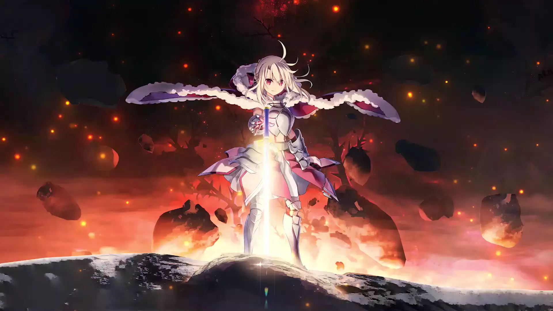 fate, knight, anime, fire, anime girls, arts, sword, armor, illyasfil von einzbern, armor Live Wallpaper