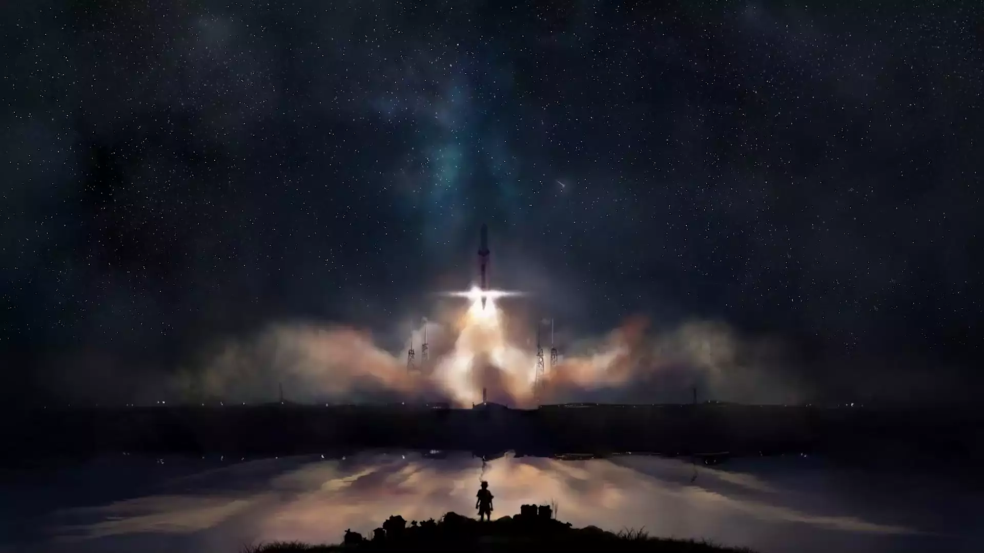 rocket, night, arts, starry sky, stars Live Wallpaper