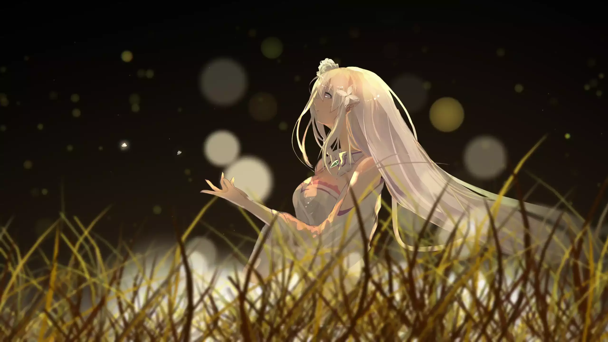 night, arts, re:zero, emilia, anime, beautiful girl, nice girl, anime girls Live Wallpaper