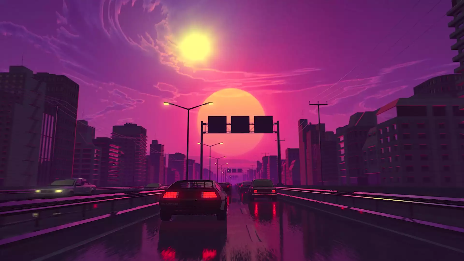 auto - moto, sky, the sun, retro, road, evening Live Wallpaper