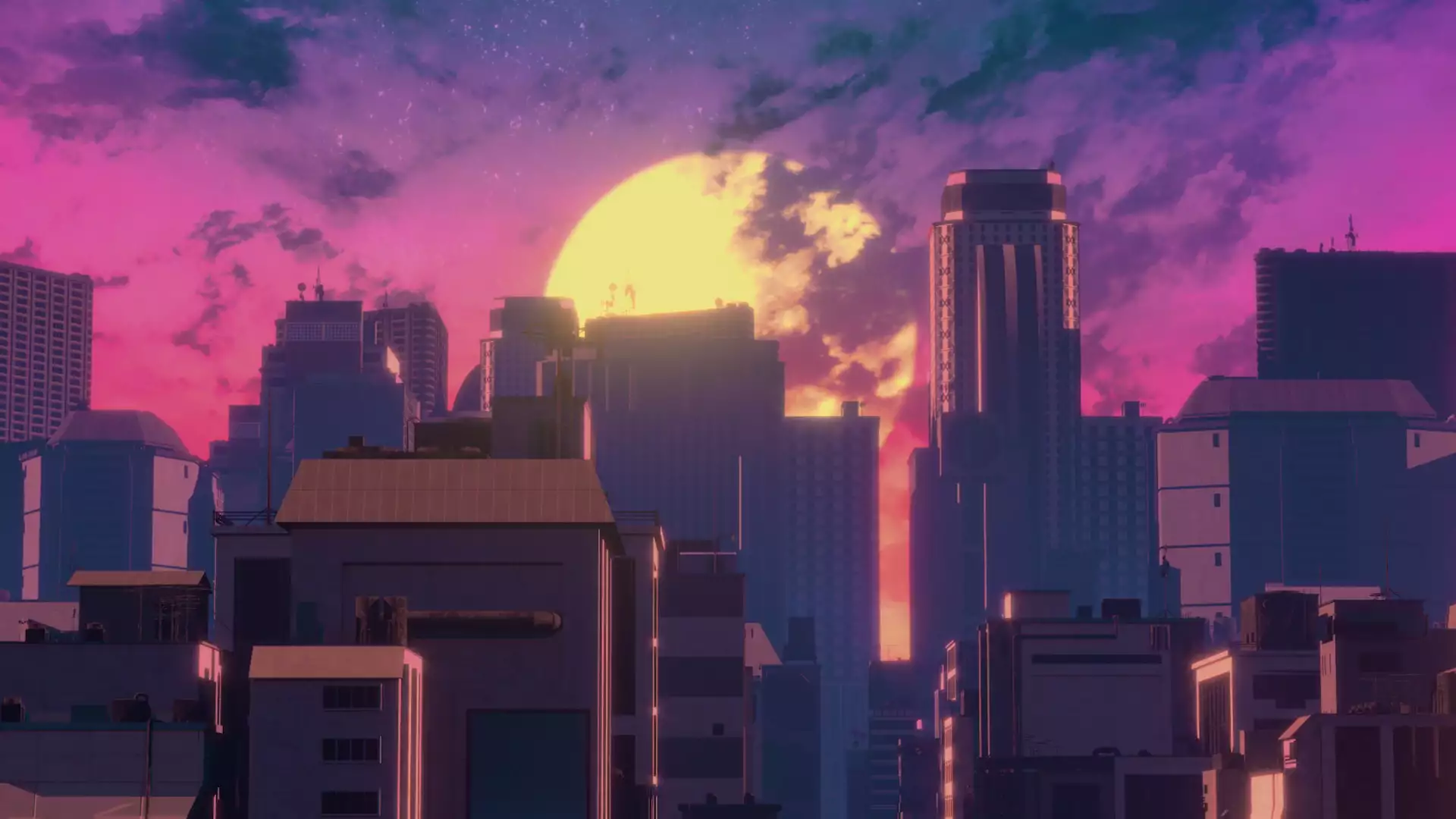 evening, retro city, retro, cities, sunset Live Wallpaper