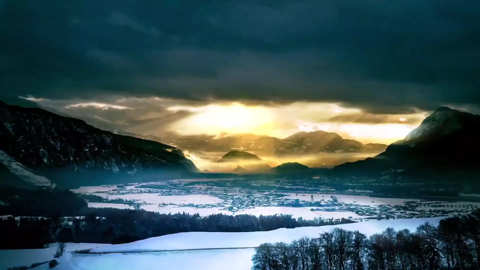 landscapes - nature, evening, birds chirping, winter, the sun Live Wallpaper