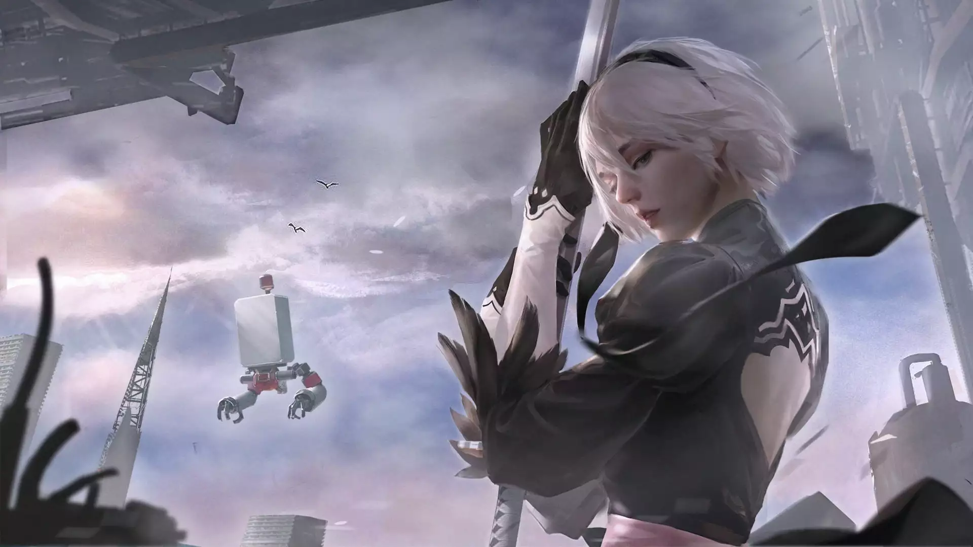 2b, robots, drone, nier:automata, android, anime girls, yorha, anime, nier:automatic, arts, games Live Wallpaper