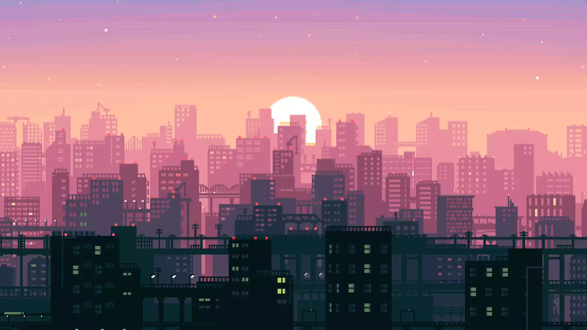 pixel art, sunset, cities, retro, the city at night, retro city Live Wallpaper