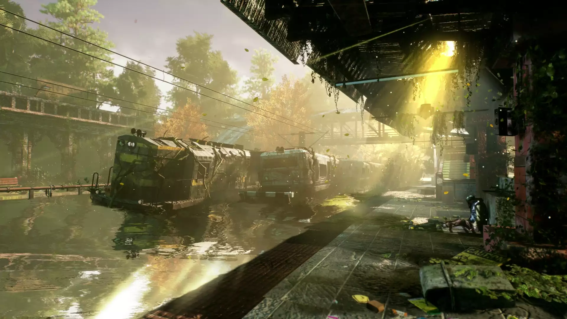 thickets, arts, a train, railway station, water, apocalypse - post-apocalypse Live Wallpaper