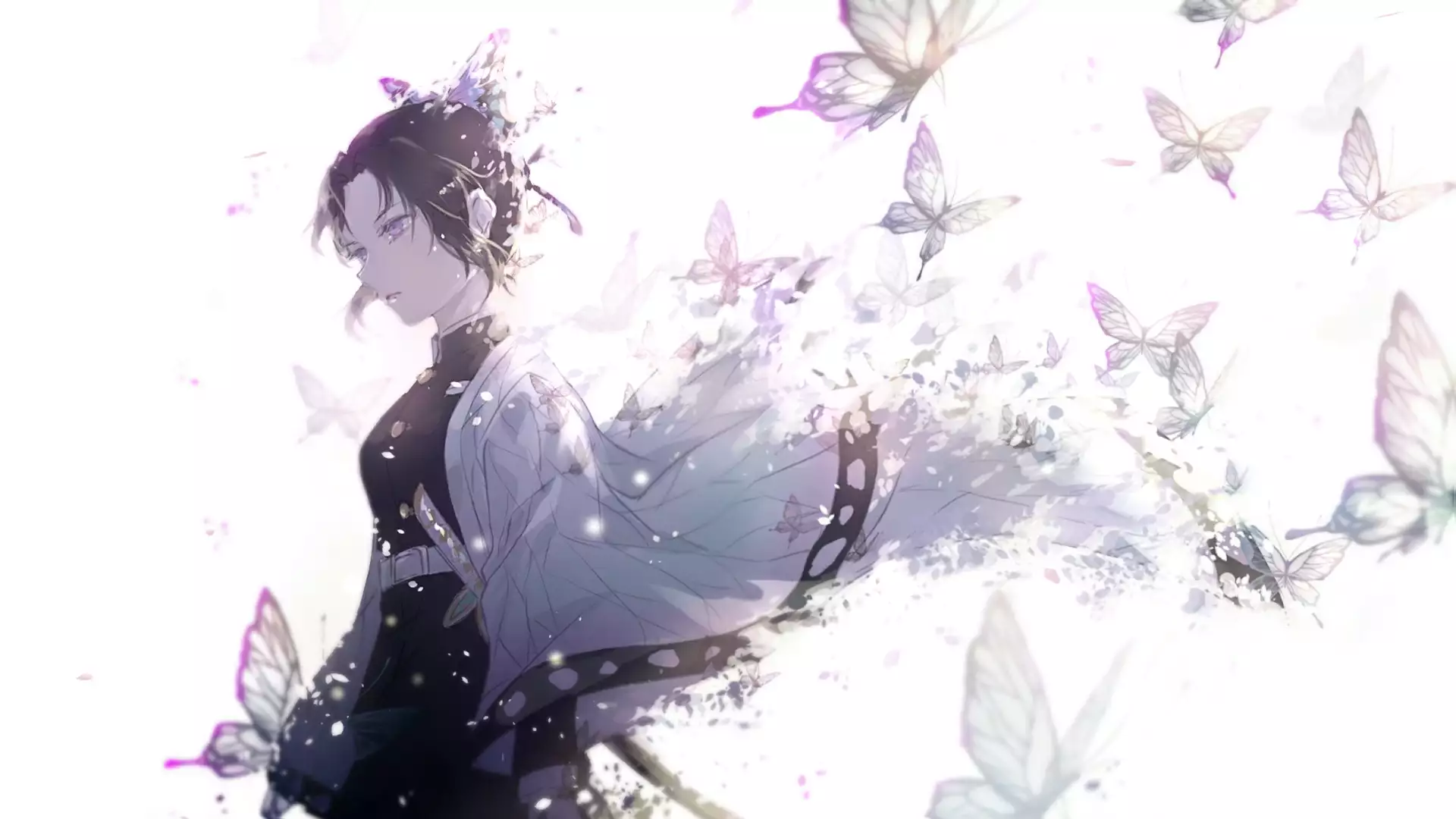 butterflies, anime girls, demon slayer, sword, shinobu kochou, anime, arts Live Wallpaper