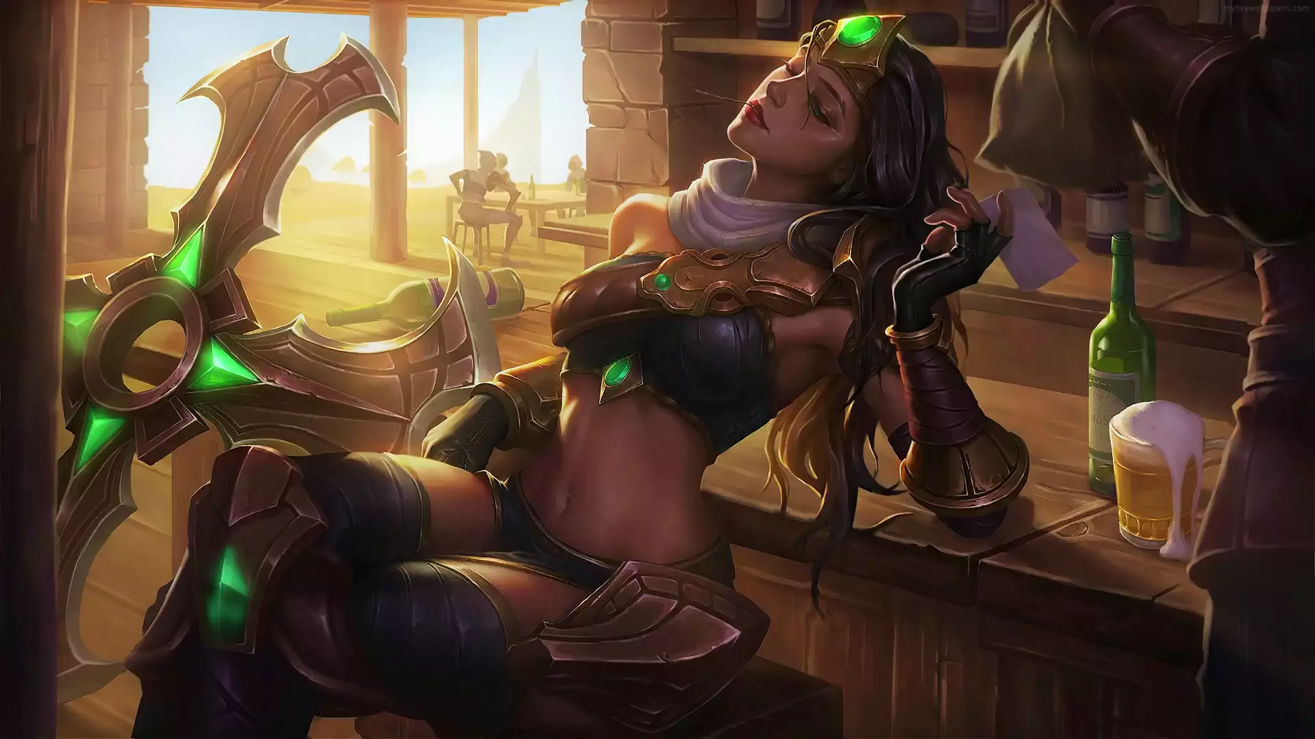 anime, league of legends, lol, anime girls, games, beer, sivir, alcohol, bar, arts Live Wallpaper