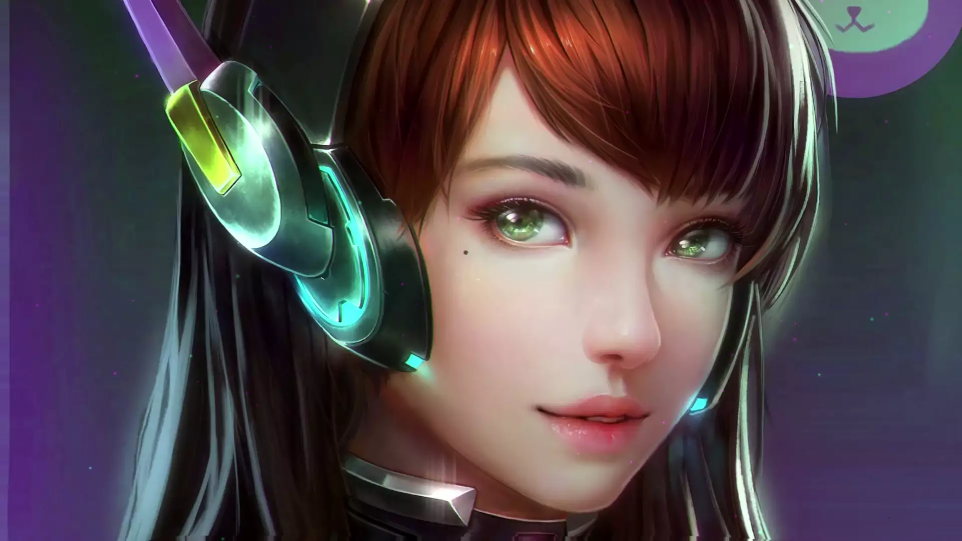 green eyes, anime, arts, long hair, red-haired girl, overwatch, d va, anime girls Live Wallpaper