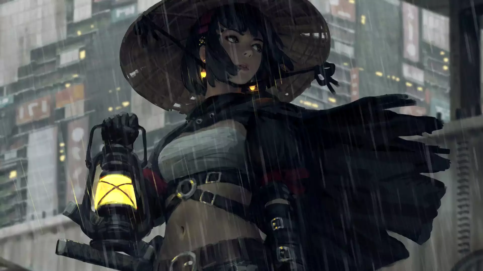 guweiz, samurai girl, samurai girl, the girl in the hat, anime, anime girls, arts, japan Live Wallpaper