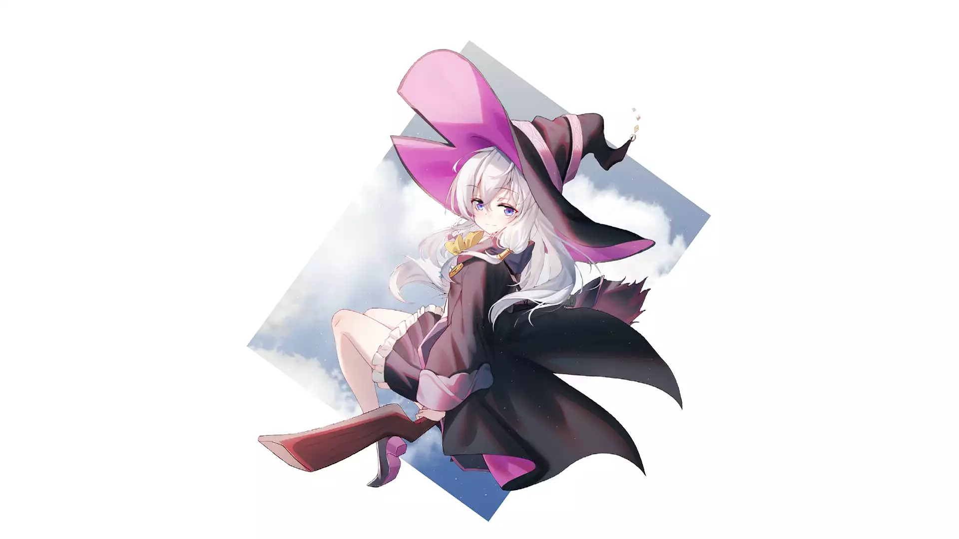 anime girls, the journey of elaina, blond hair, anime, elaina, blue eyes, arts, ashen hair, long hair, witch, broomstick, sweet little witch Live Wallpaper