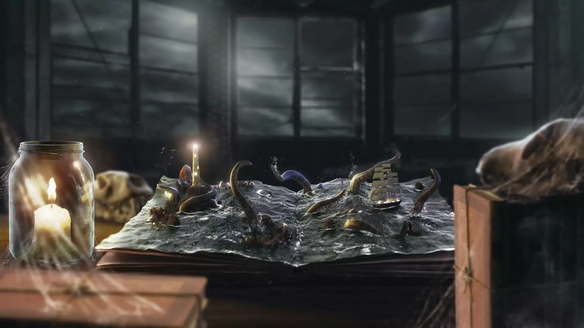 pirate ship, arts, ocean, live book, pirates  ship, magic book, kraken Live Wallpaper