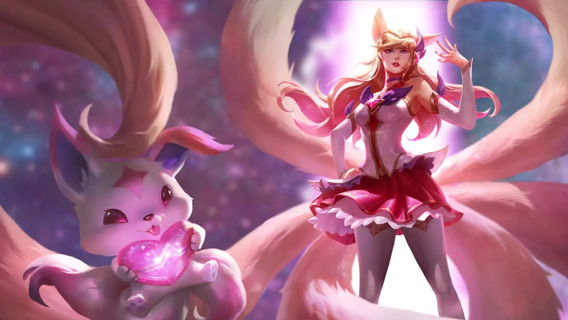 games, ears, heart, lol, nine - tailed fox, anime, star guardian ahri, anime girls, arts, tail, ahri, league of legends Live Wallpaper