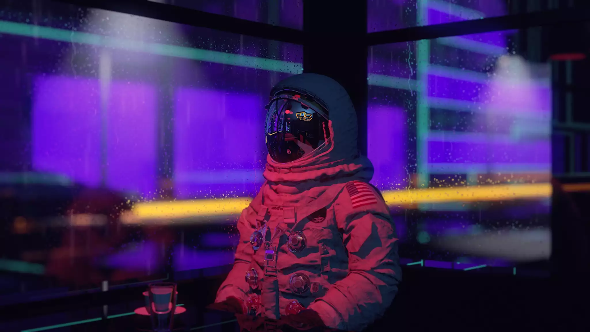 rain, night, astronaut, arts Live Wallpaper