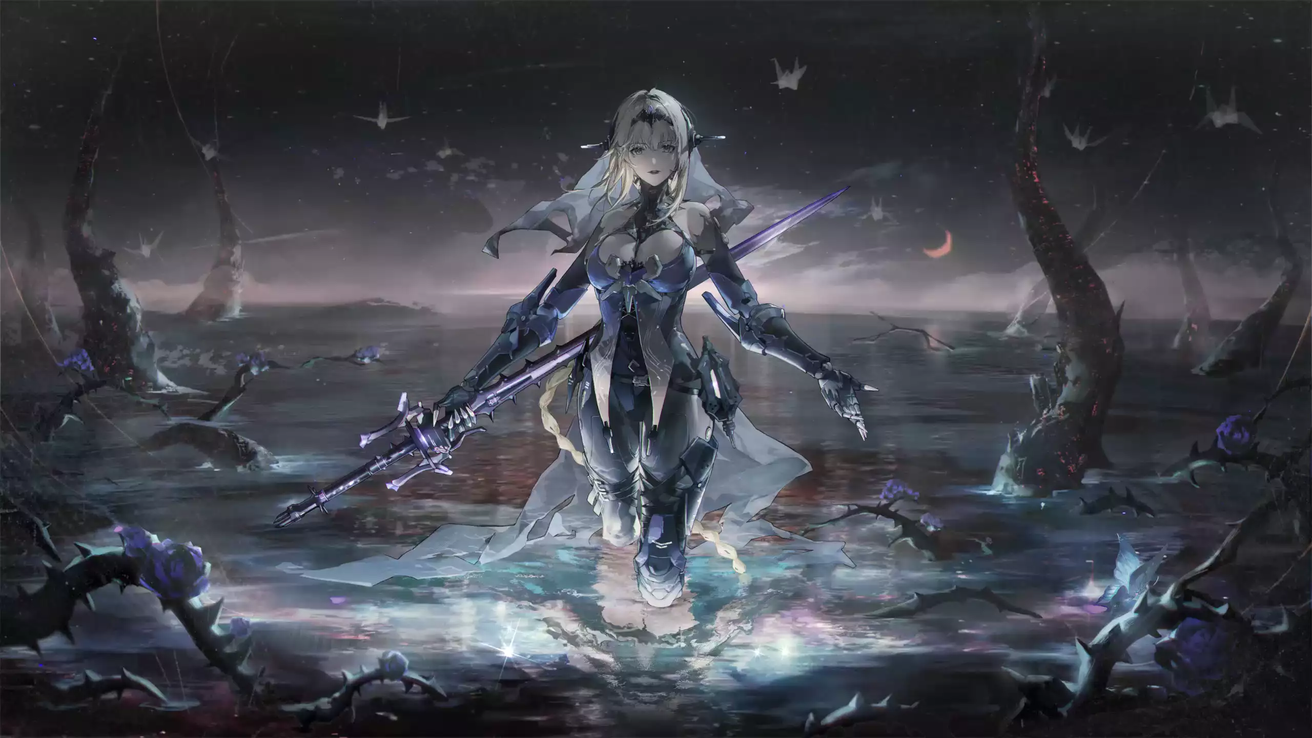 arts, big breasts, anime, punishment: grey raven, games, petals, frankenstein, anime girls, bianca, night, punishing: gray raven Live Wallpaper