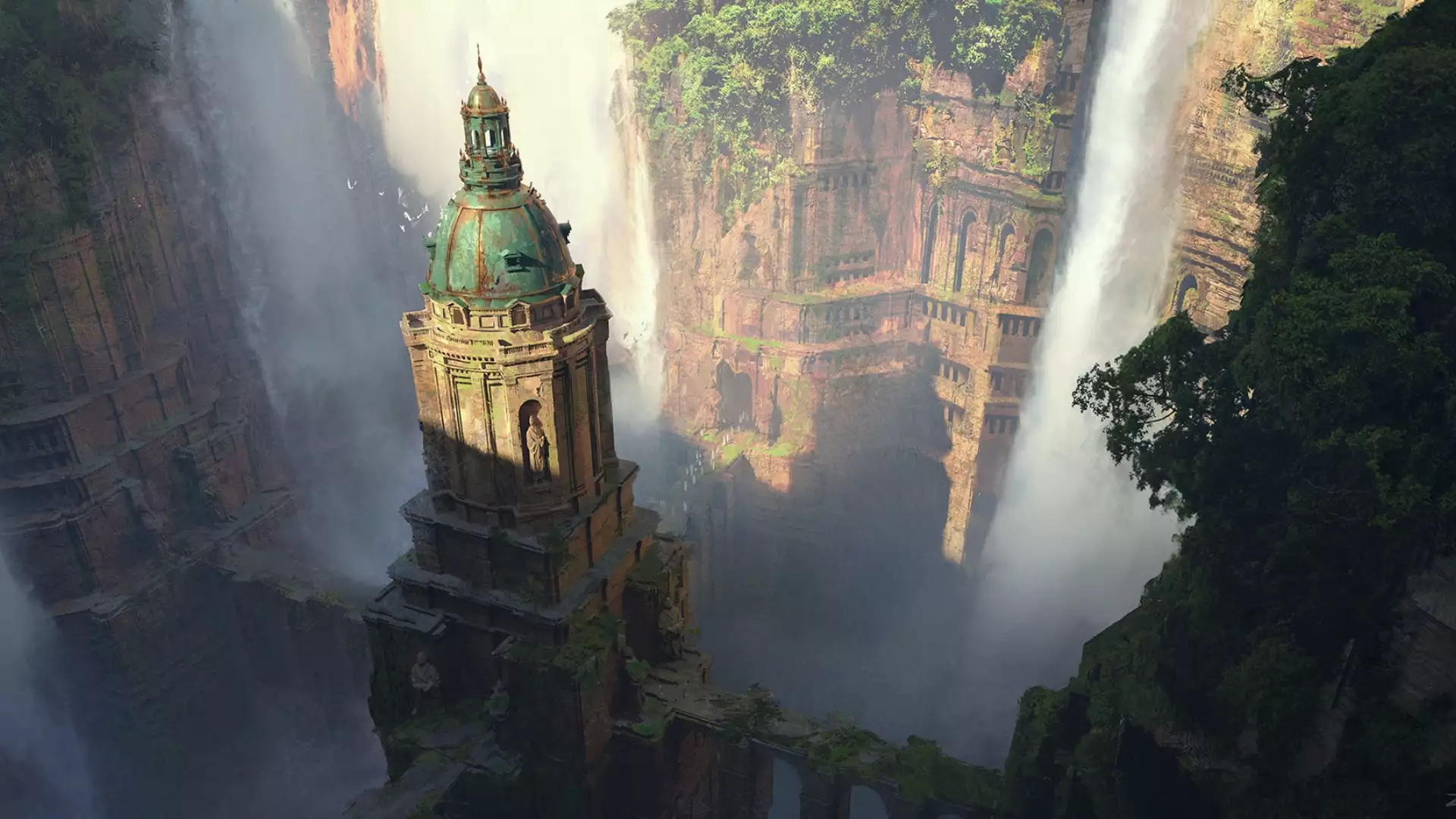 castle, arts, landscapes - nature, waterfall, fantasy Live Wallpaper