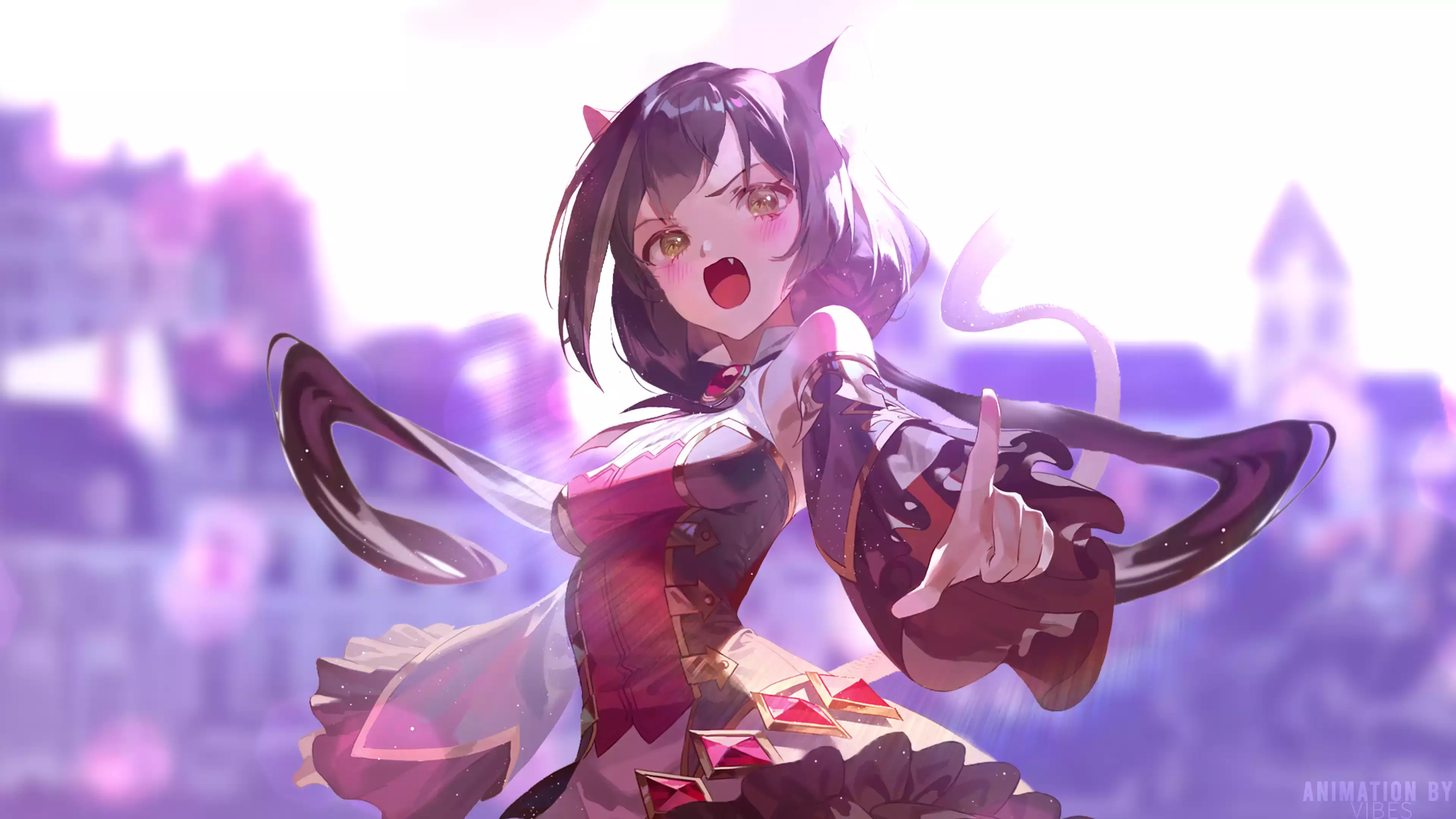 anime, long hair, dark hair, confused, princess connect re:dive, ears, arts, karyl, neko, green eyes, anime girls, cat girl Live Wallpaper