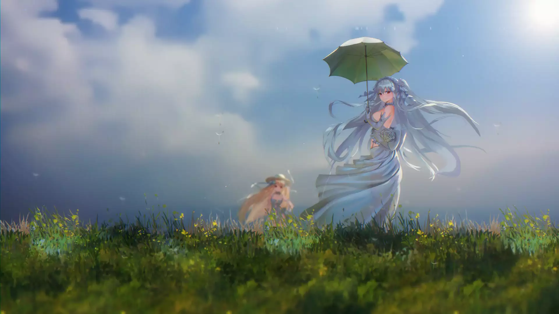 anime, umbrella, walk, anime girls, dress, arts Live Wallpaper