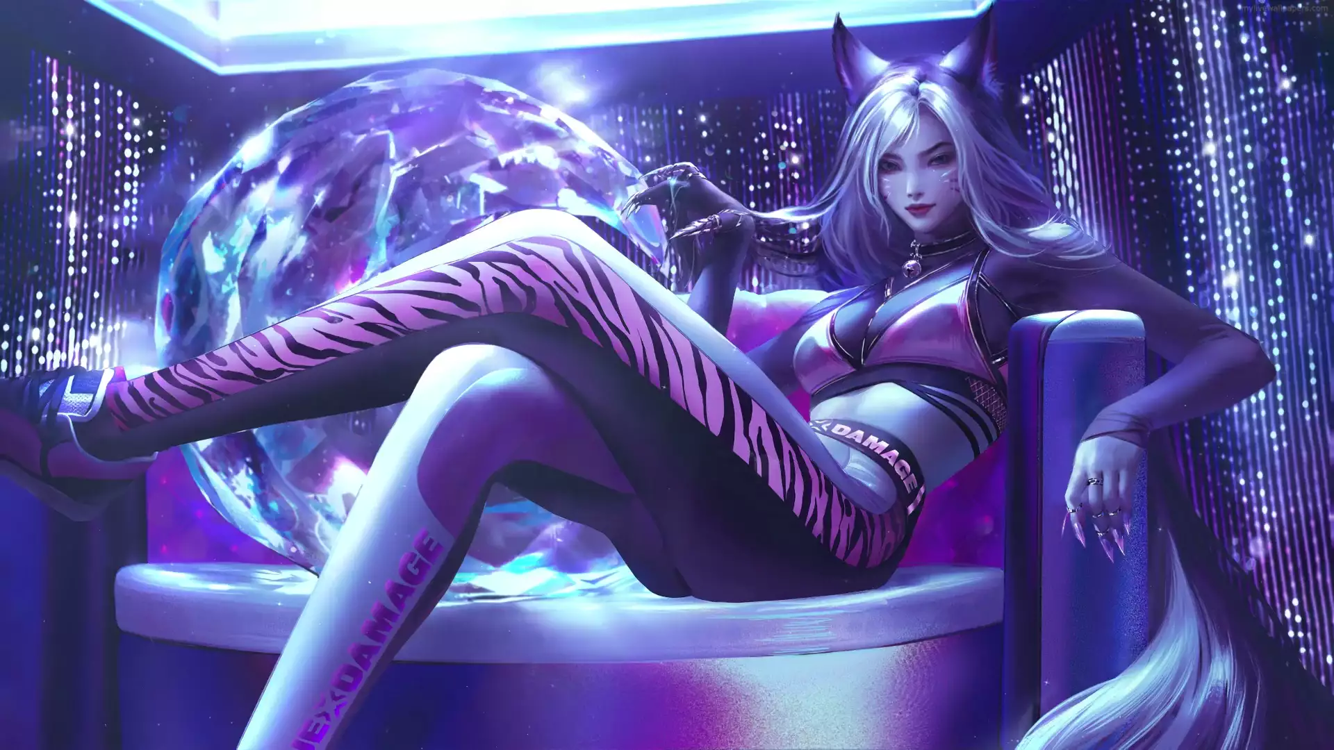 anime girls, ears, anime, ahri, arts, tail Live Wallpaper