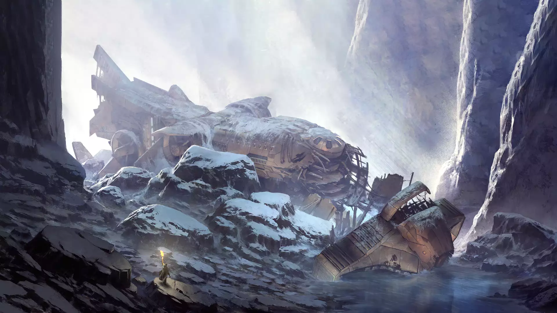 arts, mountains, snow, the spaceship, fantasy Live Wallpaper