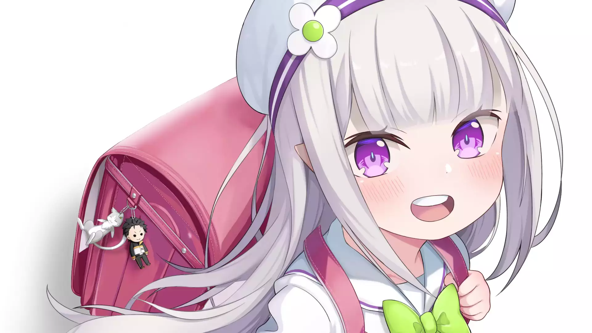 re:zero, loli, arts, anime girls, school bag, anime, emilia Live Wallpaper