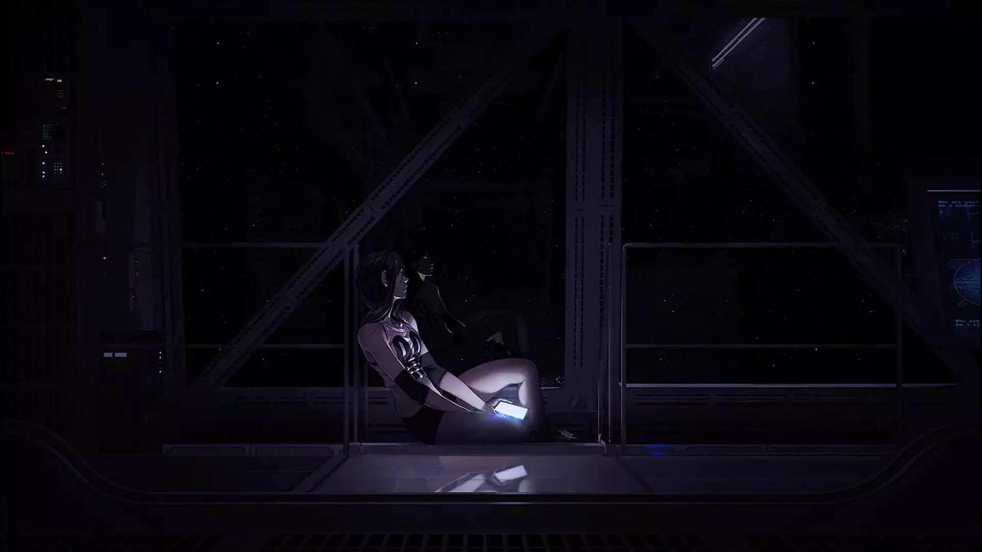 space, sadness, loneliness, arts, anime, anime girls, black hair, the spaceship Live Wallpaper