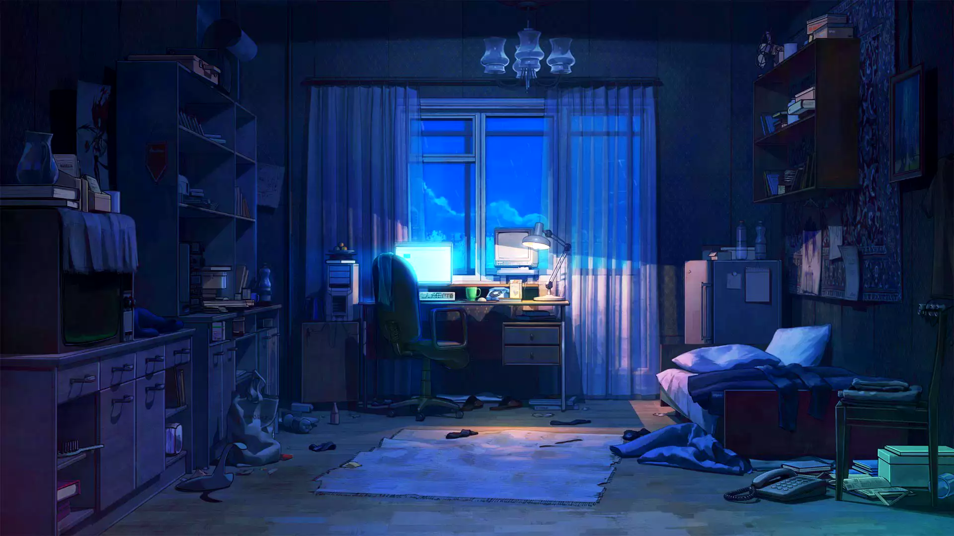 arts, everlasting summer, anime, night, room Live Wallpaper