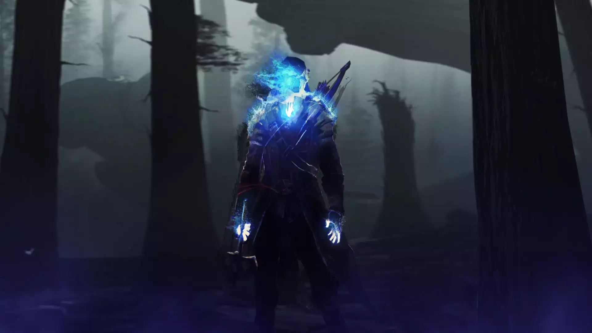 axe, night, skeleton, dead forest, arts, tomahawk, onion Live Wallpaper