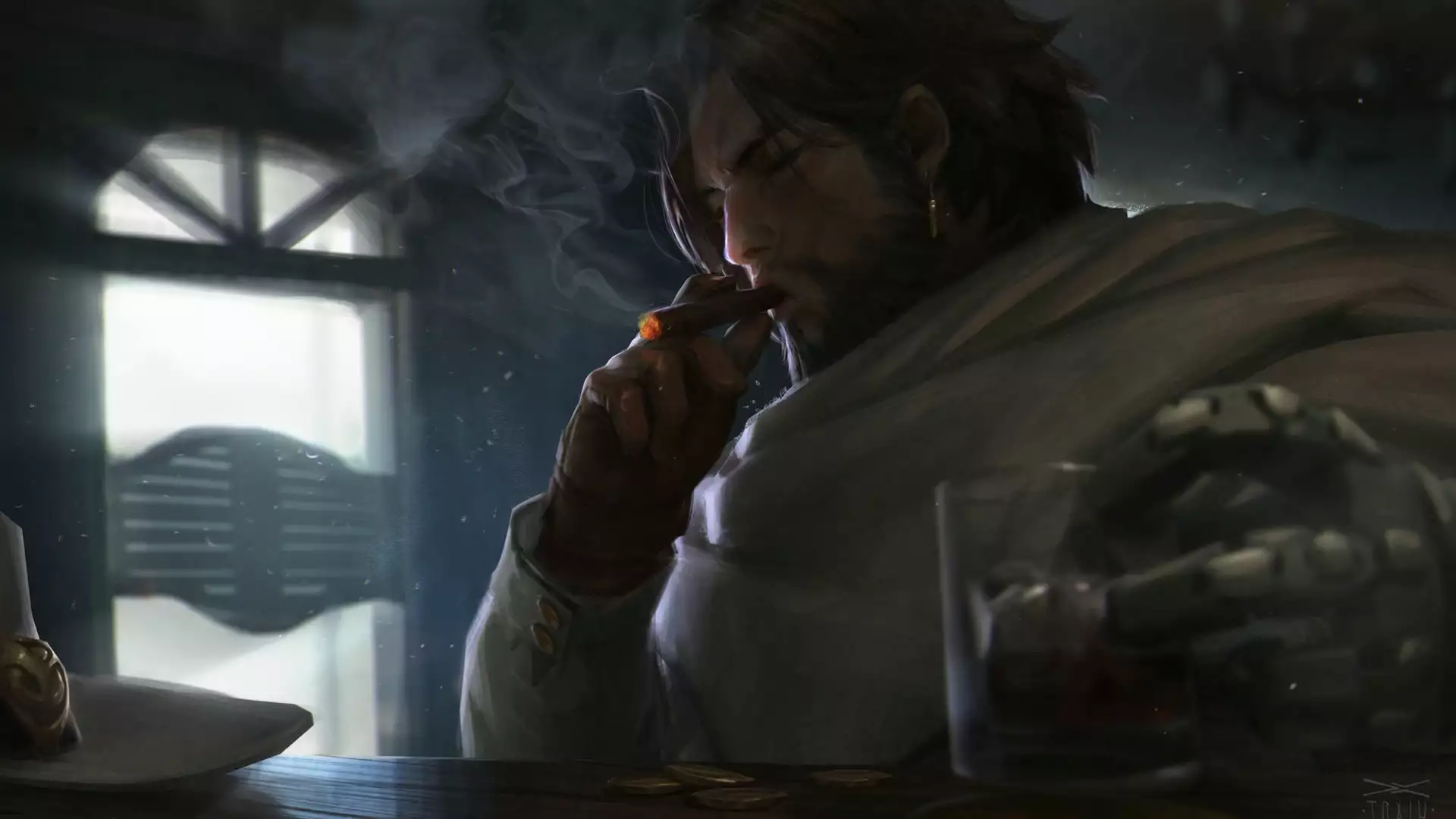mccree, anime, games, mccree, overwatch, saloon, bar Live Wallpaper